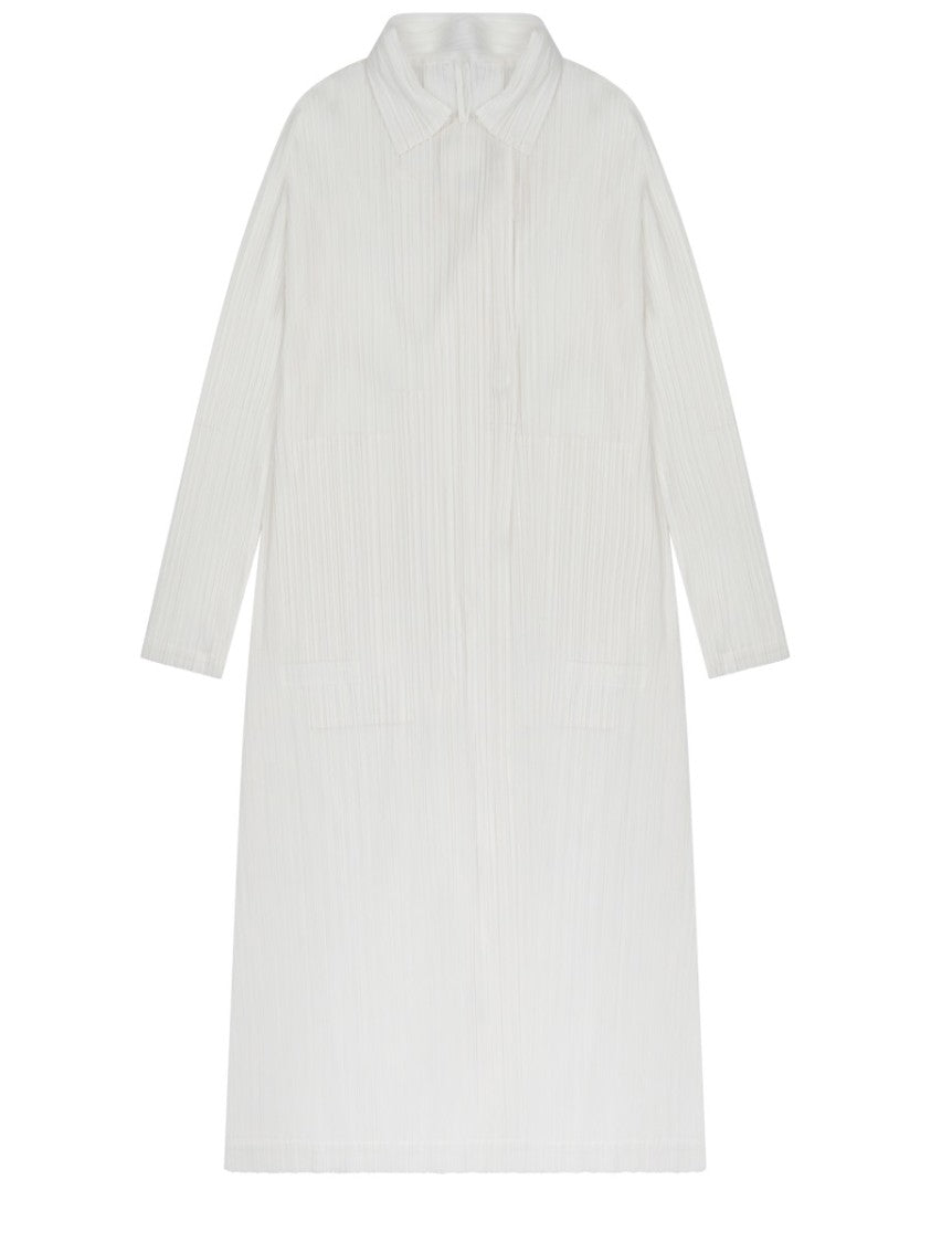 Pleats Please Issey Miyake Long Lightweight Coat With Subtle Pleated Texture