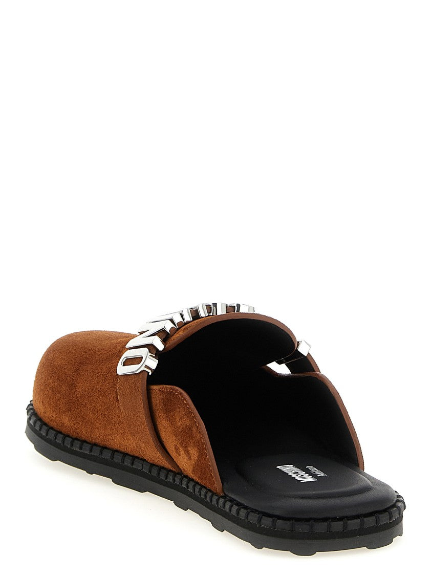 Moschino Polka Dot-Effect Suede Sabots With Metal Logo Strap