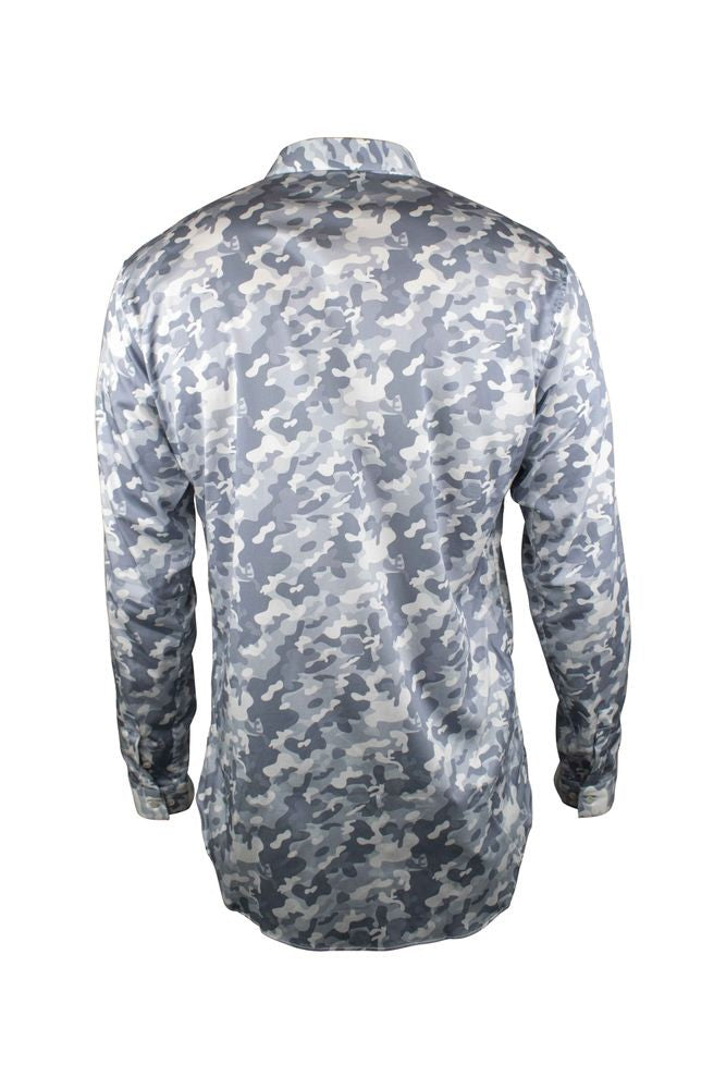 Philipp Plein Grey Military Camouflage Shirt With Mother-Of-Pearl Buttons