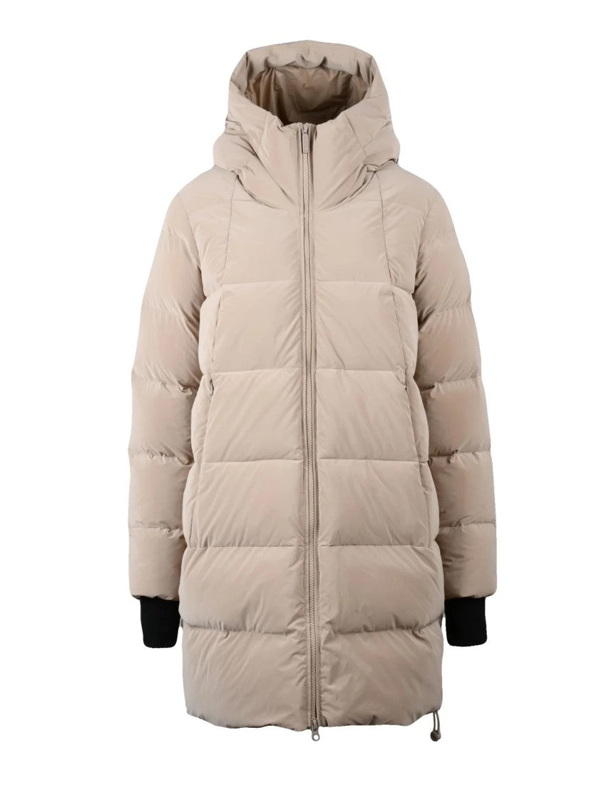 Bomboogie Beige Flared Quilted Nylon Short Down Jacket