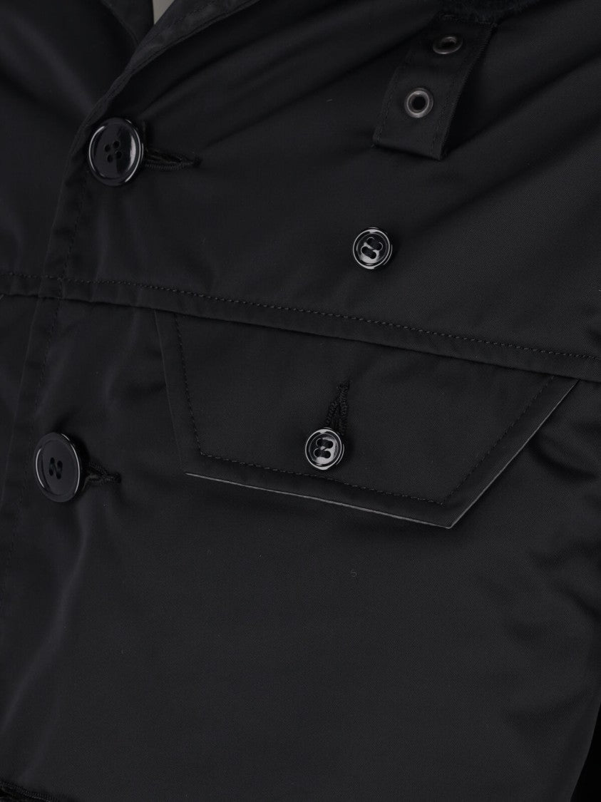Junya Watanabe Black Military Faux Fur Collar Padded Shirt Jacket