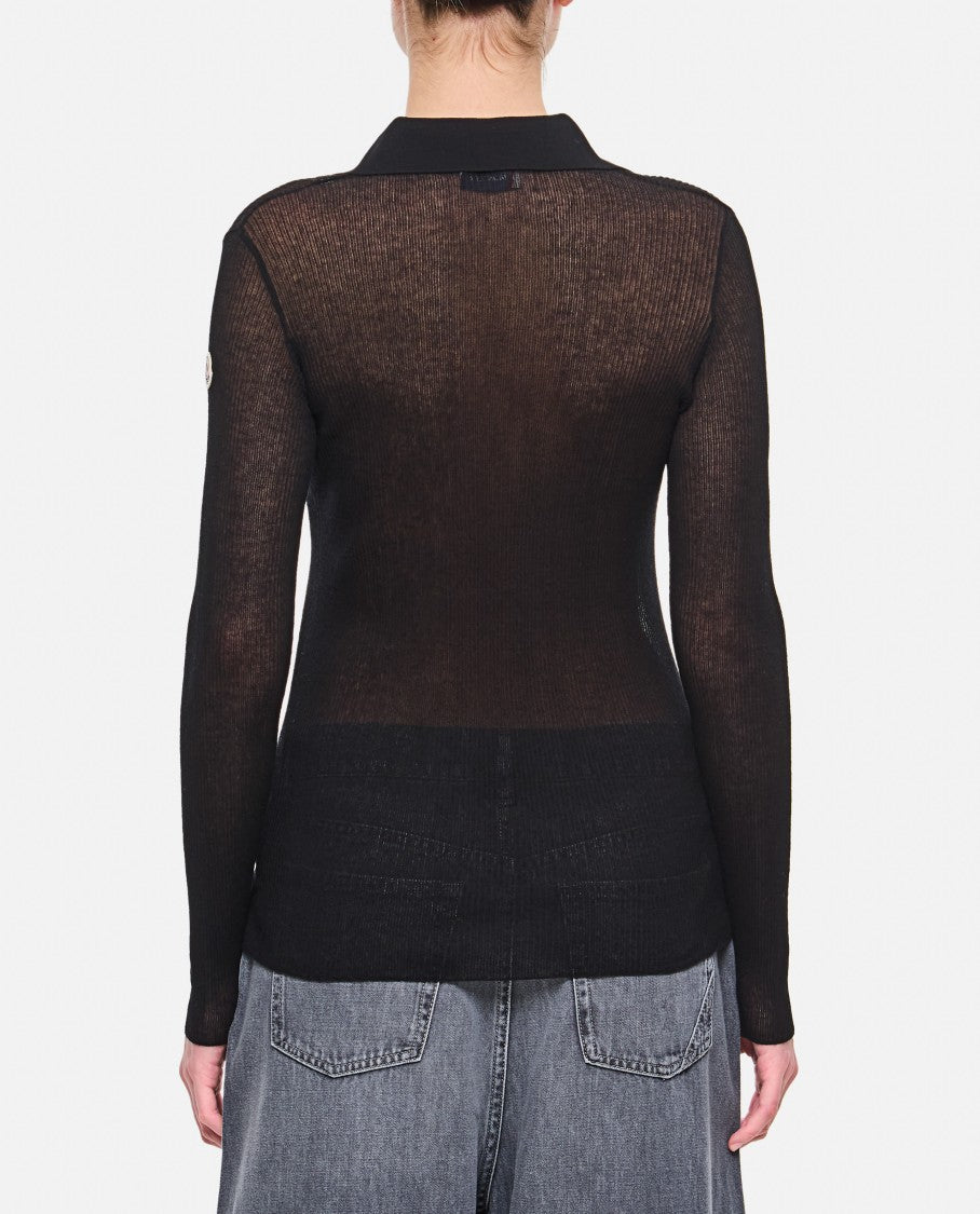 Moncler Transparent Long-Sleeve Polo Shirt
