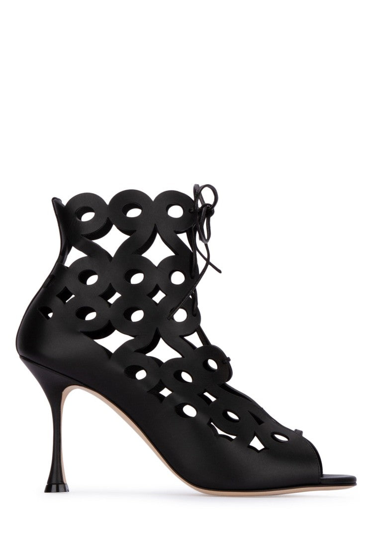 Manolo Blahnik Cut-Out Ankle Boots With Lace-Up Front