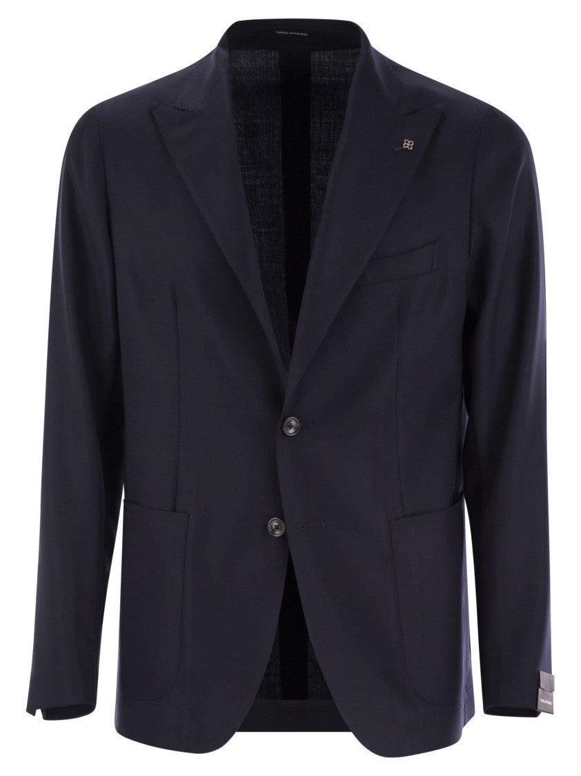 Tagliatore Two-Button Black Wool Jacket With Revered Collar