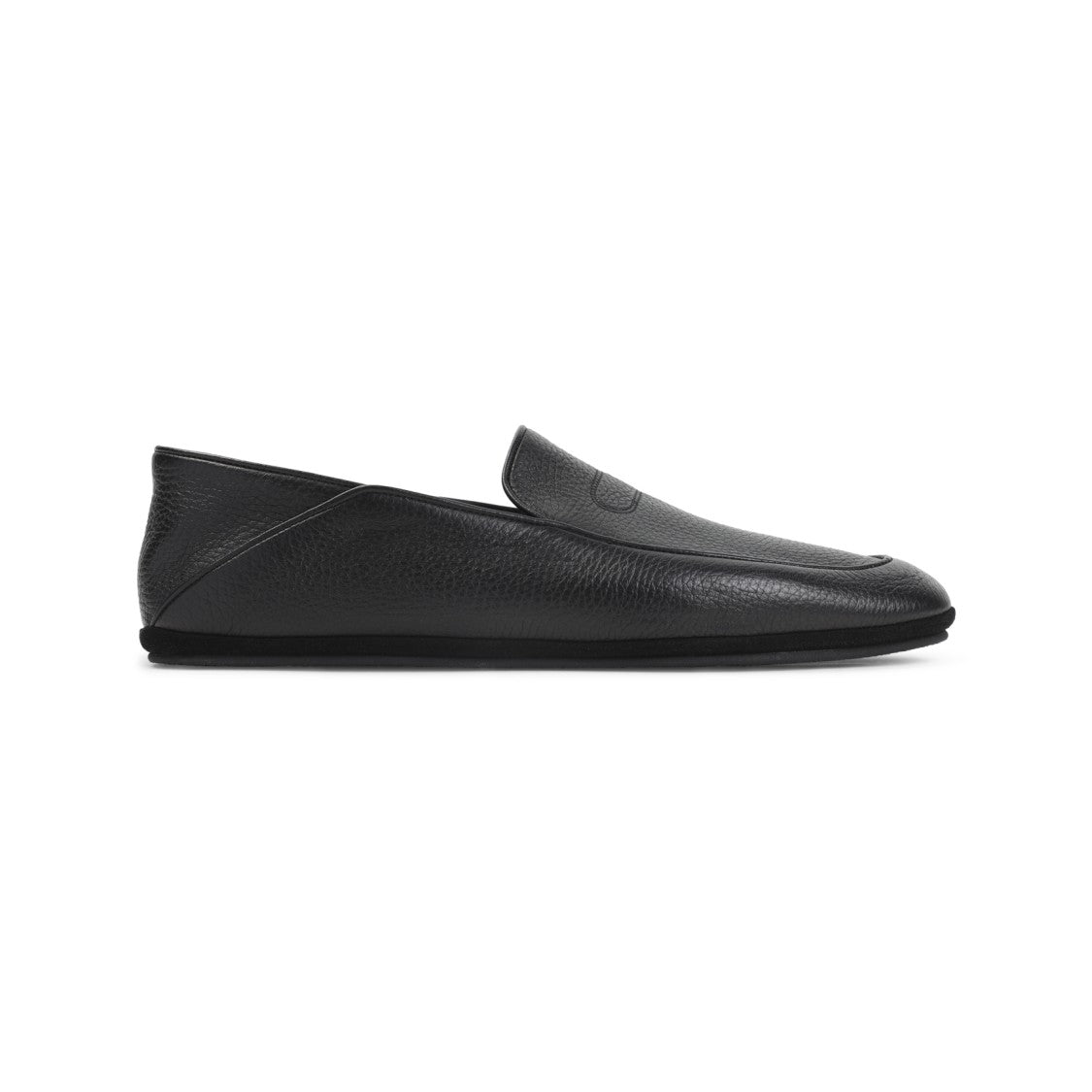 John Lobb Black Grained Leather Kingstone Loafers