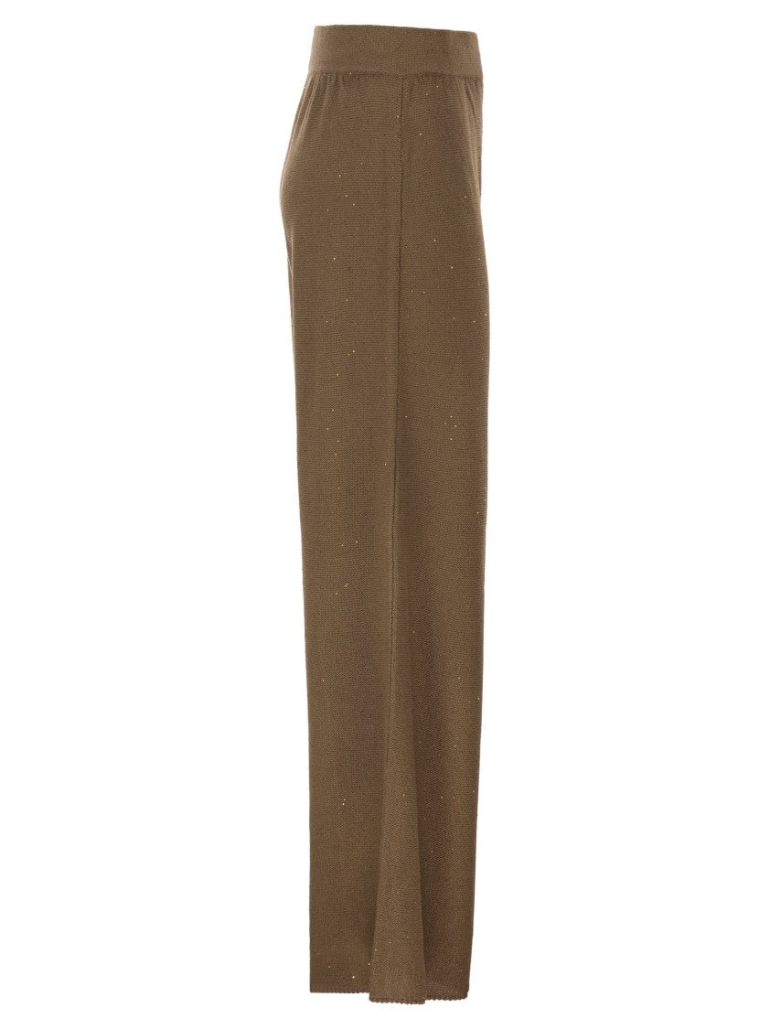 Fabiana Filippi Wide-Leg Trousers In Cotton And Linen Knit With Sequins