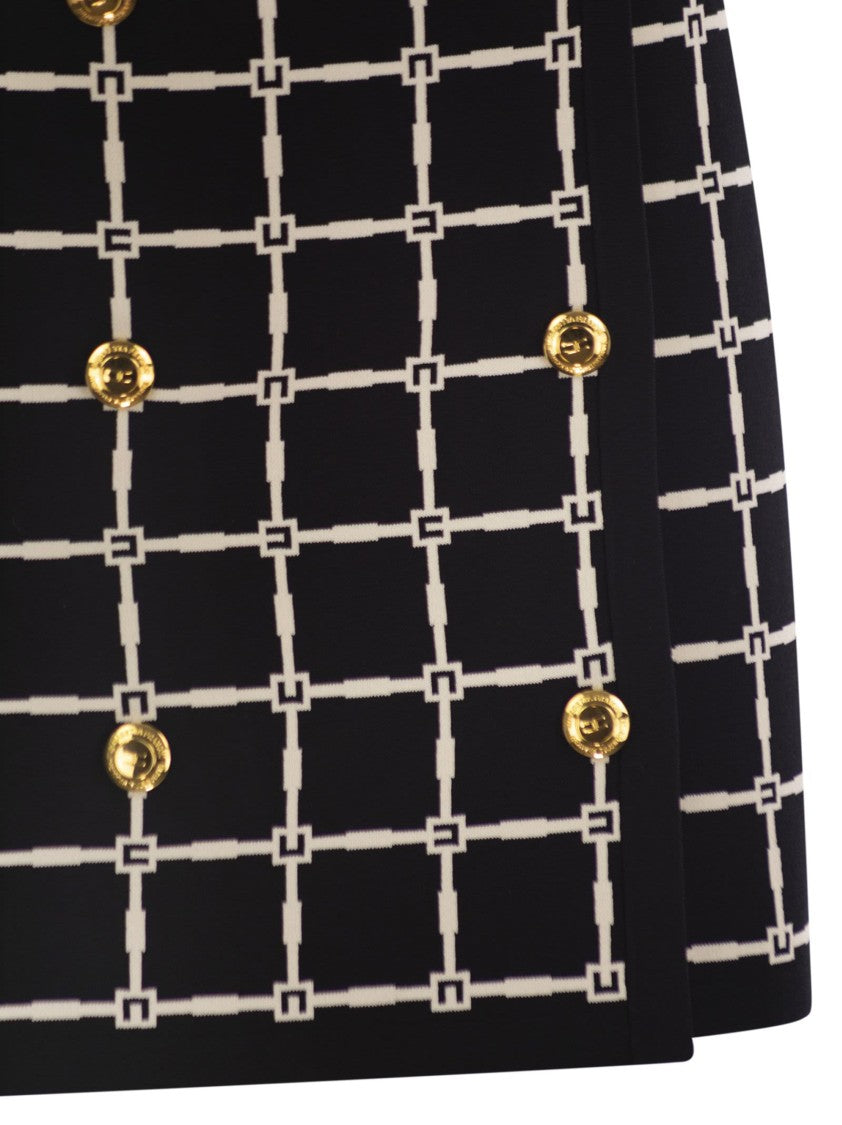 Elisabetta Franchi Jacquard Logo Miniskirt With Gold Buttons