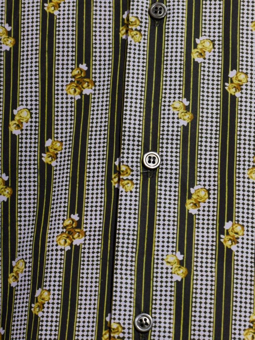 Dries Van Noten Vertical Striped Casual Shirt With Floral Accents
