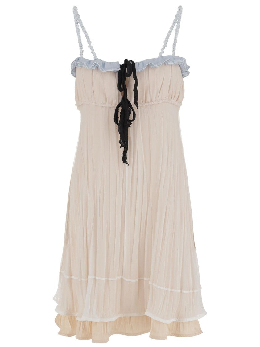 Jil Sander Straight Neckline Silk Dress With Ruffle Detail