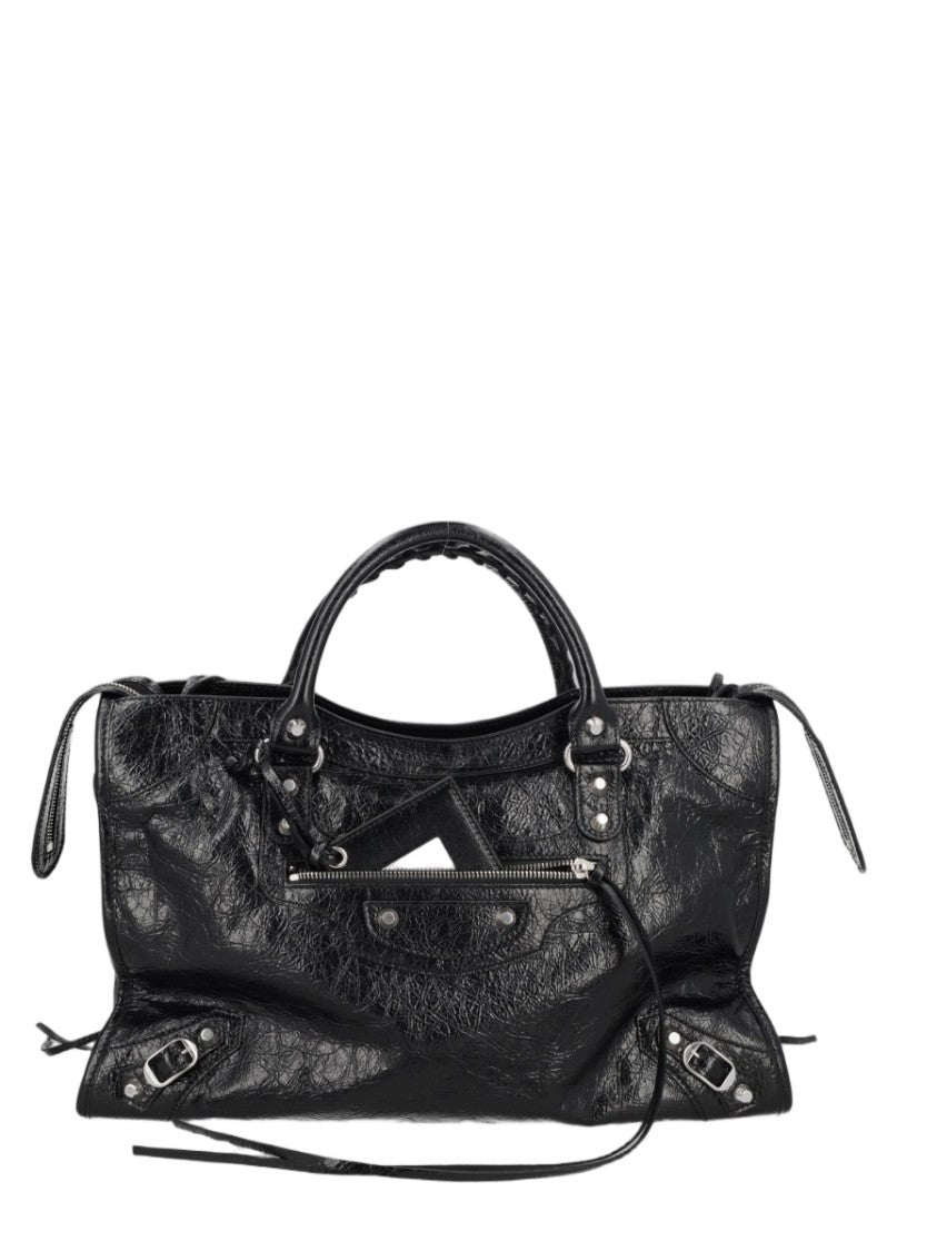 Balenciaga Textured Leather Medium Handbag With Glossy Finish