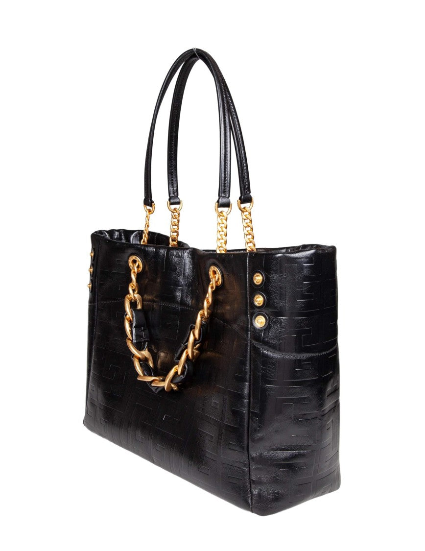 Balmain 1945 Soft Cabas Shopping Bag With Gold Accents And Magnetic Closure