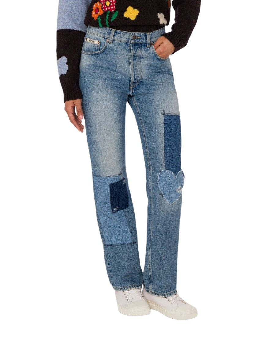 Moschino High-Rise Denim Trousers With Patchwork Detailing