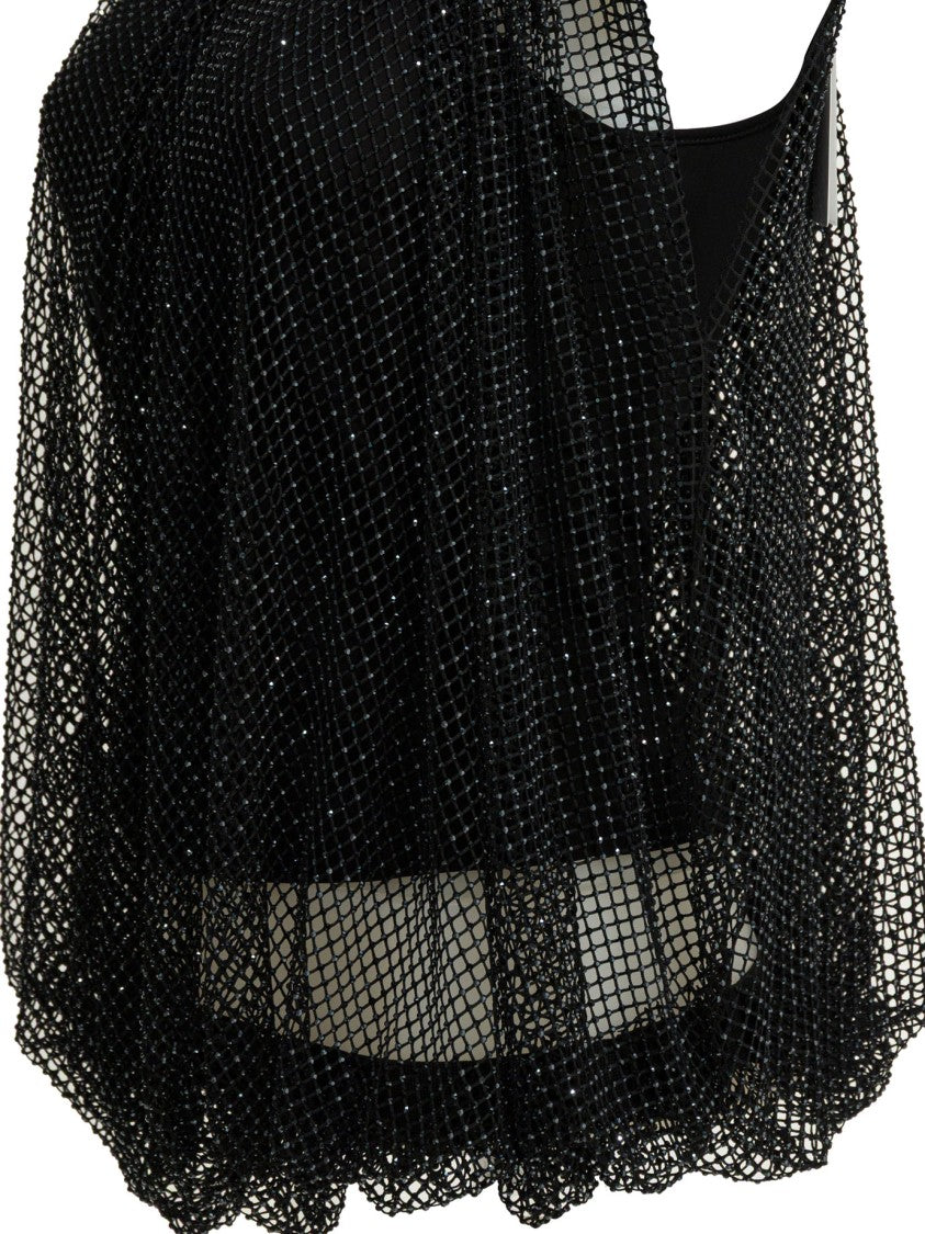 Max Mara Textured Black Long-Sleeved Top With Sheer Mesh Overlay