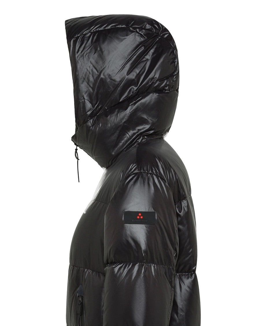 Peuterey Long Shiny Nylon Down Jacket In Black