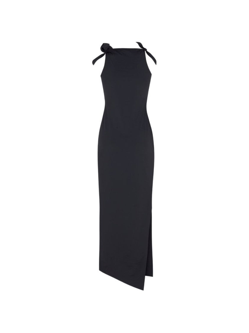 Coperni Grey Rosette Detail Asymmetric Tie Dress