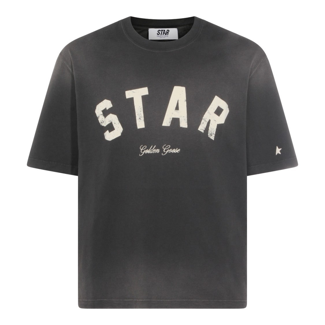Golden Goose Distressed Grey Cotton T-Shirt With Logo Print