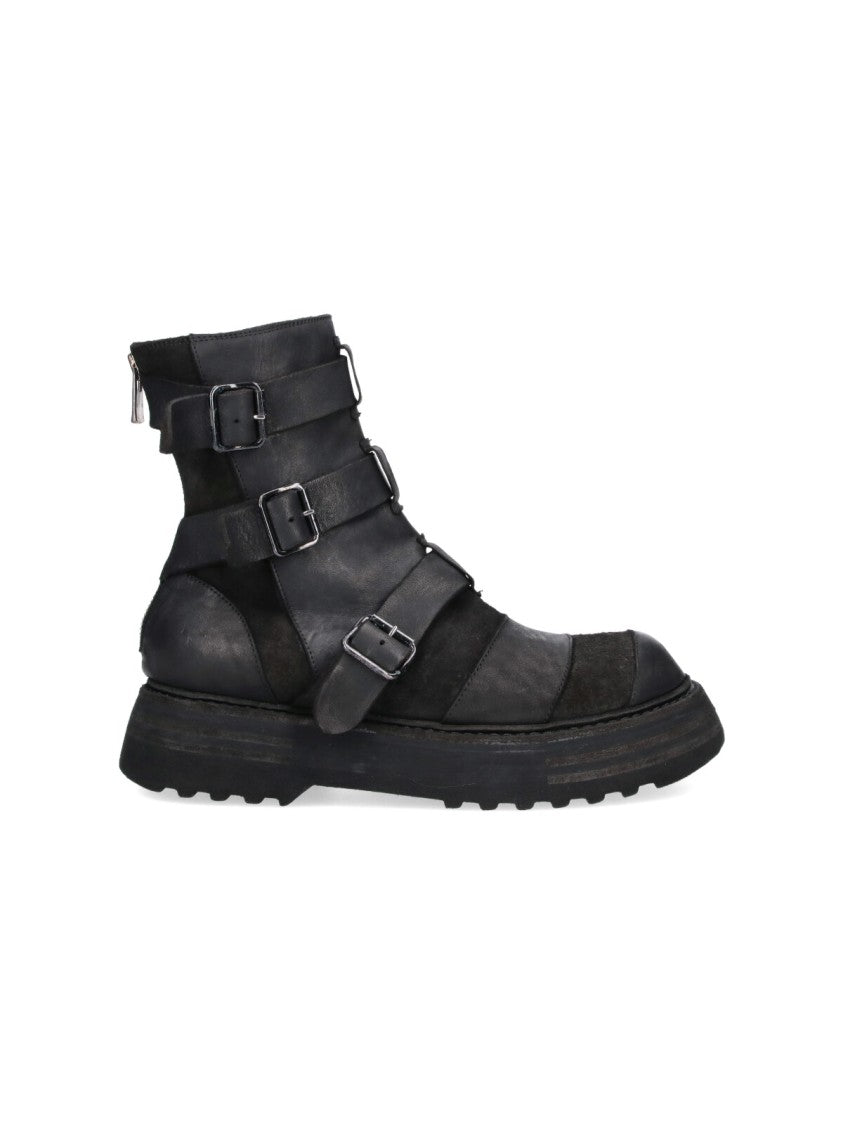 Guidi Black Rugged Buckle Strap Boots