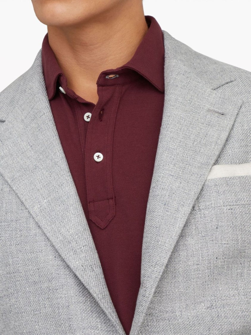 Brunello Cucinelli Notched Lapel Grey Linen Blend Jacket
