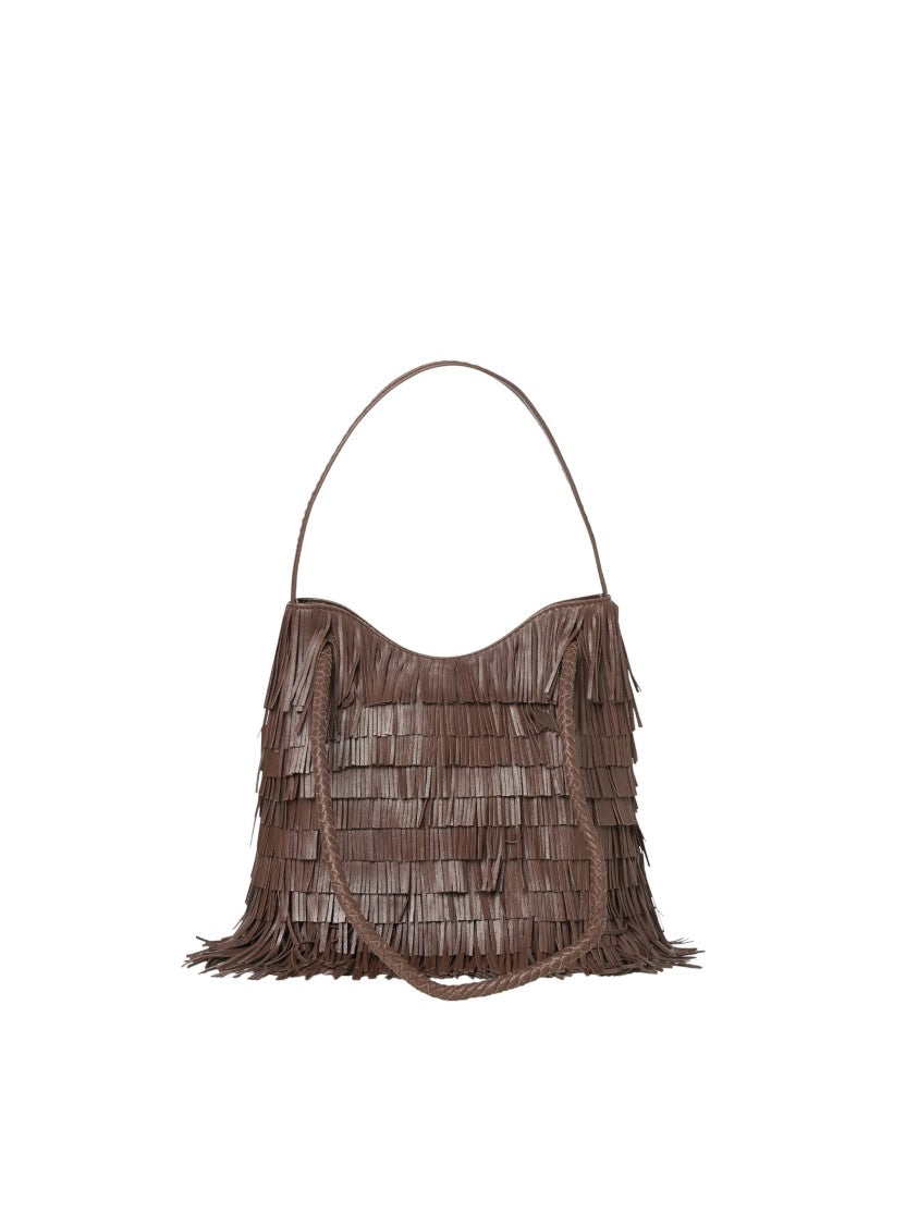 Visona` Nappa Layered Fringe Brown Handbag
