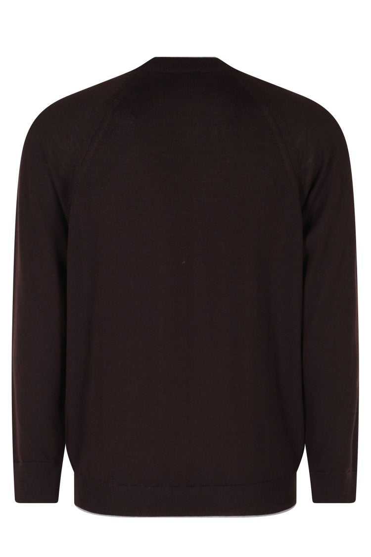 Eleventy Double-Collar Wool Crewneck Sweater