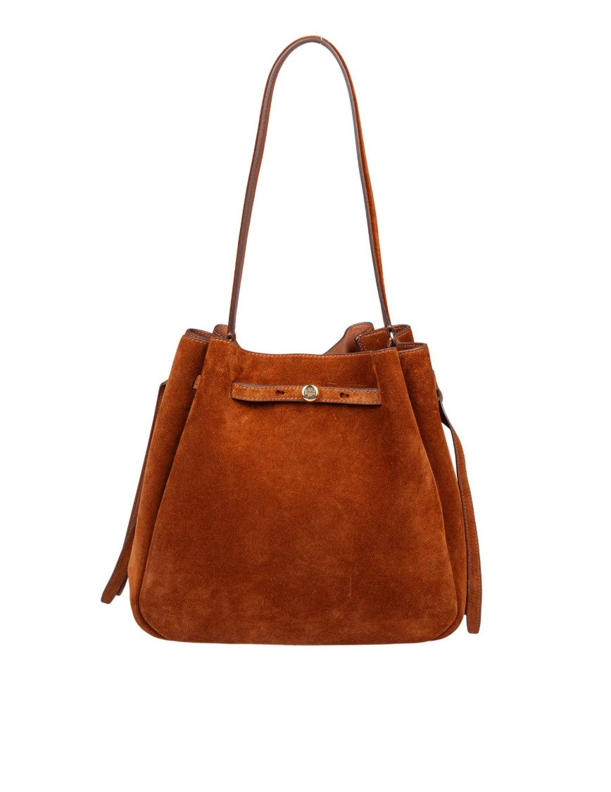 Tory Burch Romy Large Suede Bucket Bag, Caramel Color