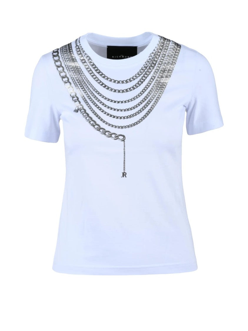 John Richmond White Graphic Chain Print Cotton T-Shirt