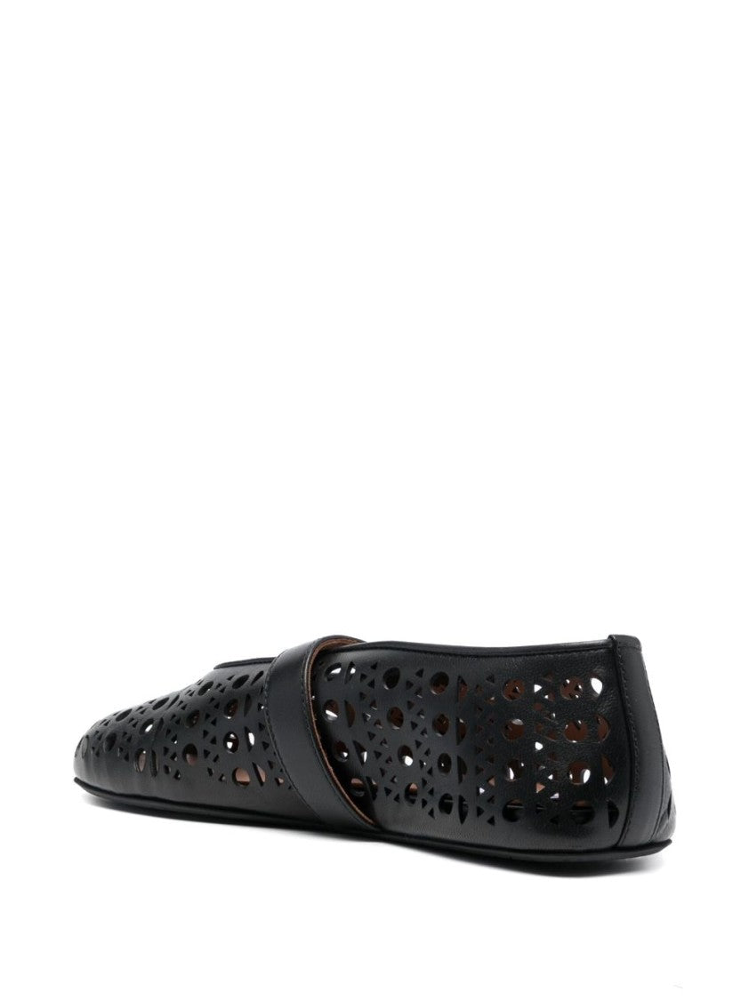 Alaïa Perforated Leather Ballerina Flats With Silver Buckle