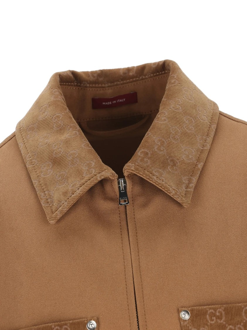 Gucci Brown Zip-Up Monogram Tailored Casual Jacket