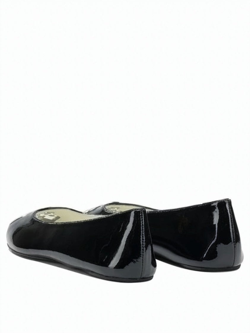 Tory Burch Glossy Leather Flat Shoes With Metallic Emblem