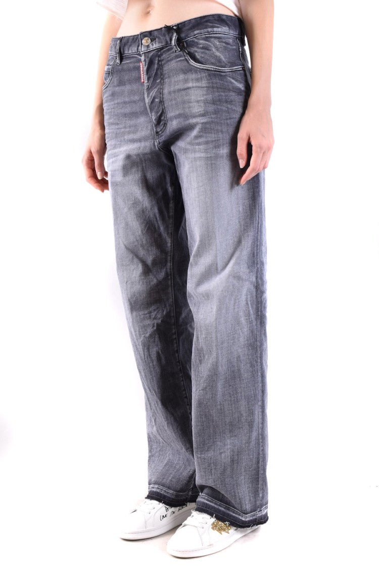 Dsquared2 Faded Black Wide-Leg Jeans Whiskering Details