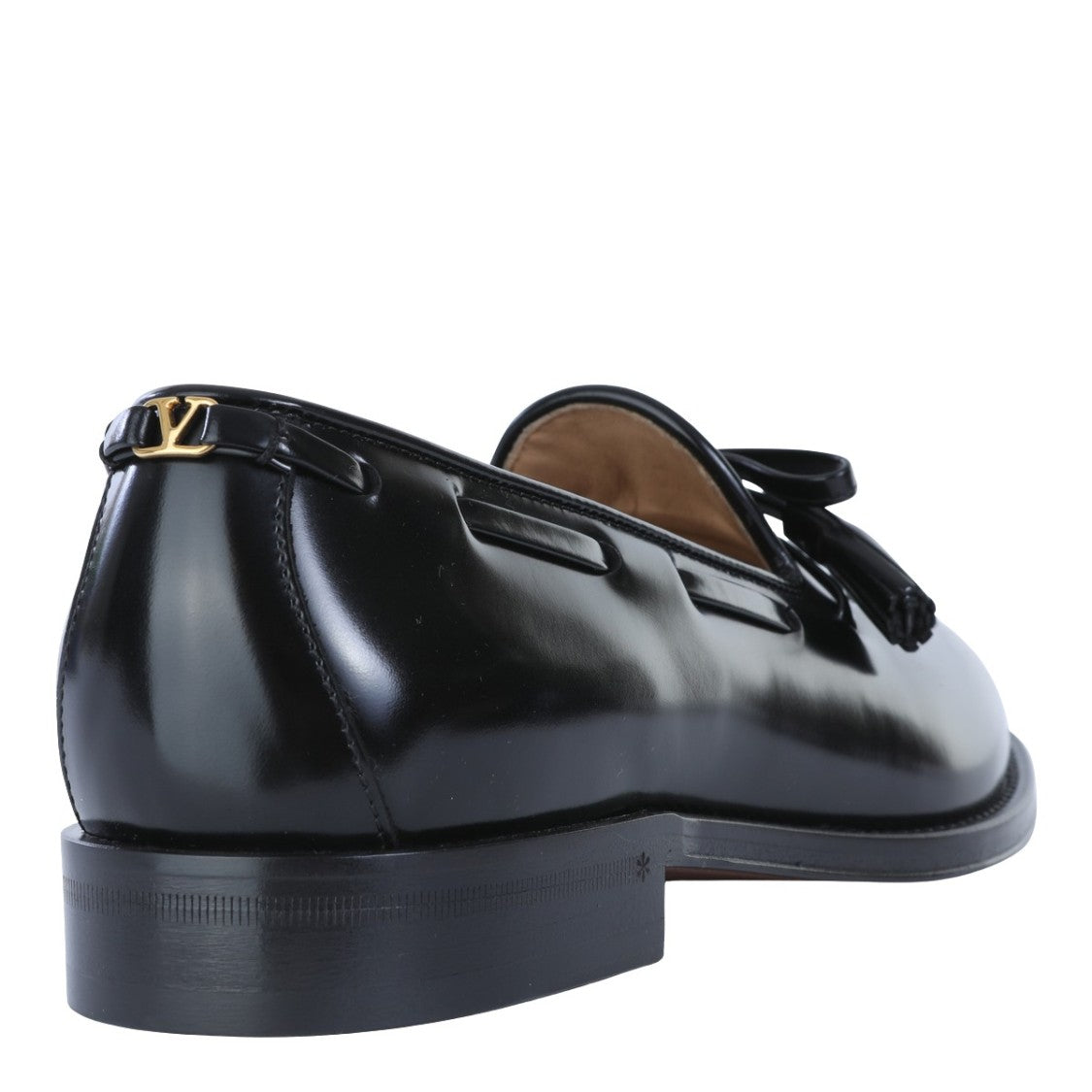 Valentino Garavani Polished Black Leather Loafers With Decorative Tassels