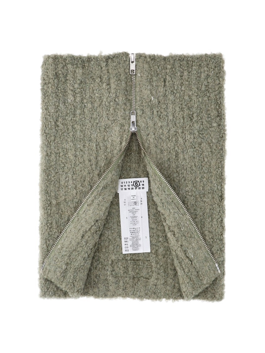 Mm6 By Maison Margiela Ribbed Knit Neck Warmer With Full-Zip Closure And Logo Label