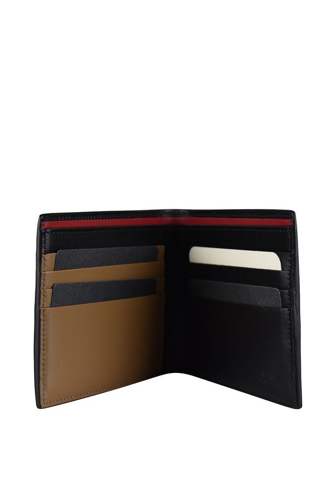 Fendi Embossed Leather Wallet With Red Chain Print