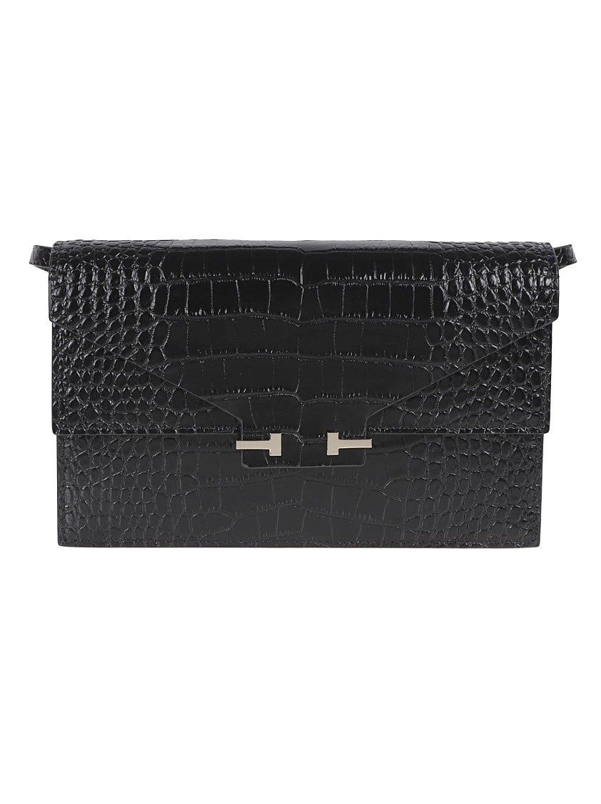 Tom Ford Rectangular Black Crocodile-Effect Bag With Adjustable Strap