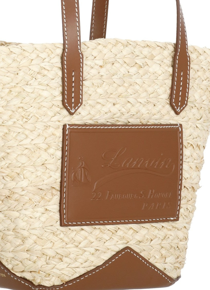 Lanvin Beige Catch Small Raffia Leather Top-Handle Bag