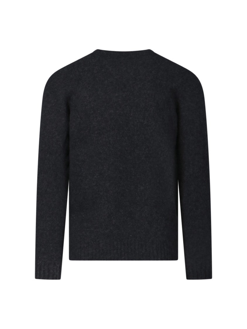 Drumohr Dark Grey Wool Sweater With Ribbed Finishes