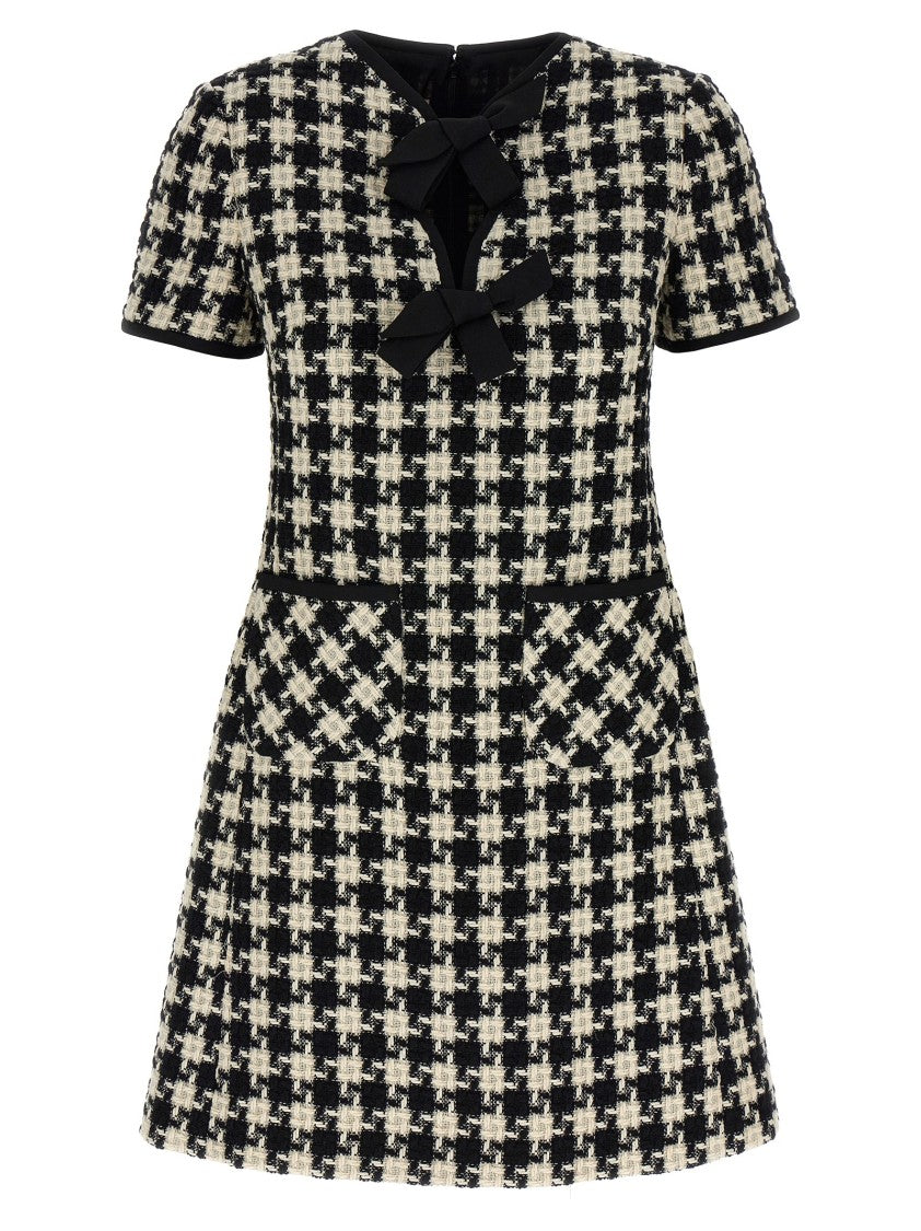 Valentino Garavani Damier Light Tweed Dress With Bow Detail