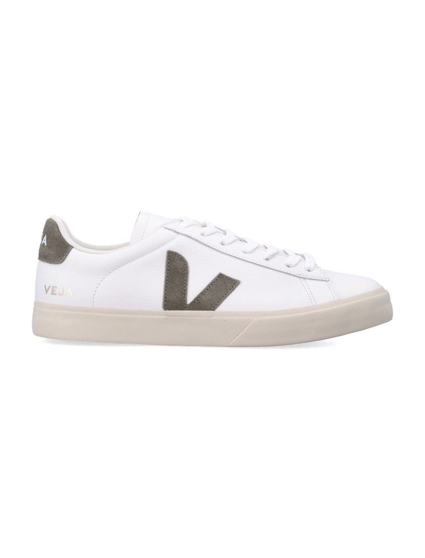 Veja White Kaki Campo Leather Sneakers