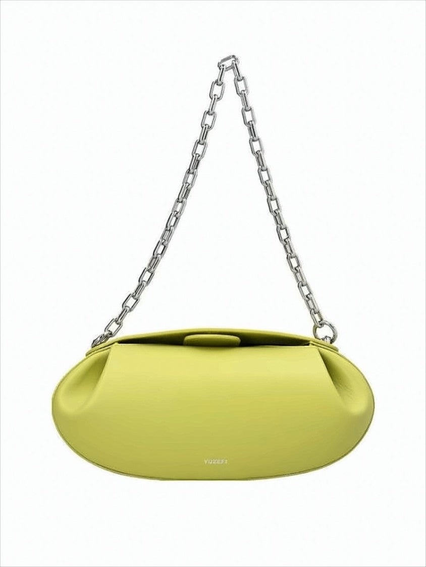Yuzefi Smooth Leather Shoulder Bag With Silver Chain Strap