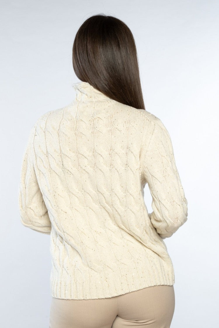 Paolo Fiorillo Capri Ivory Cable-Knit Turtleneck Sweater With Braided Pattern