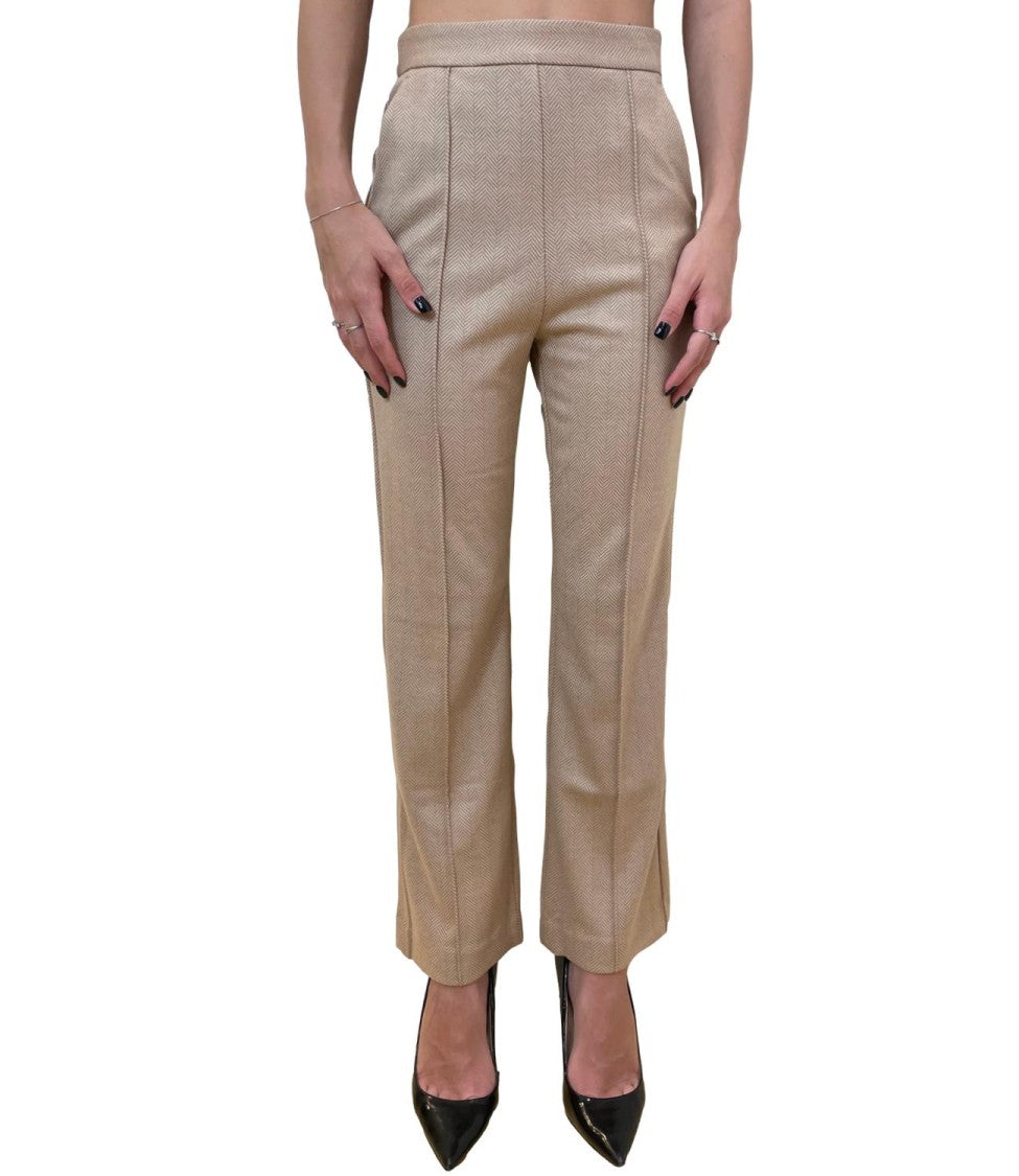 Max Mara Tailored Beige Straight-Leg Pants With Design
