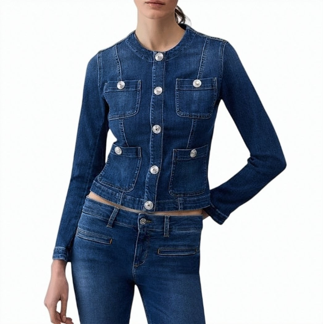 Liu Jo Faded Denim Mandarin Collar Jacket