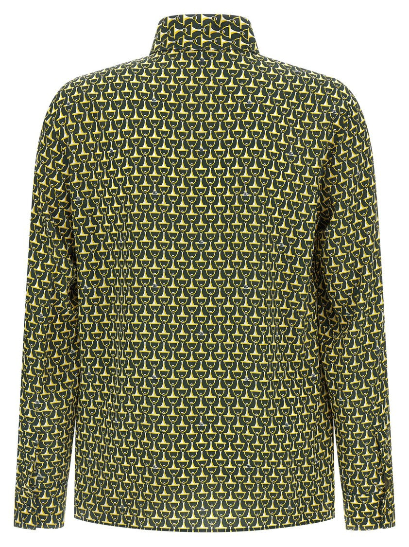 Gucci Horsebit Print Silk Shirt With Pointed Collar And Button Closure