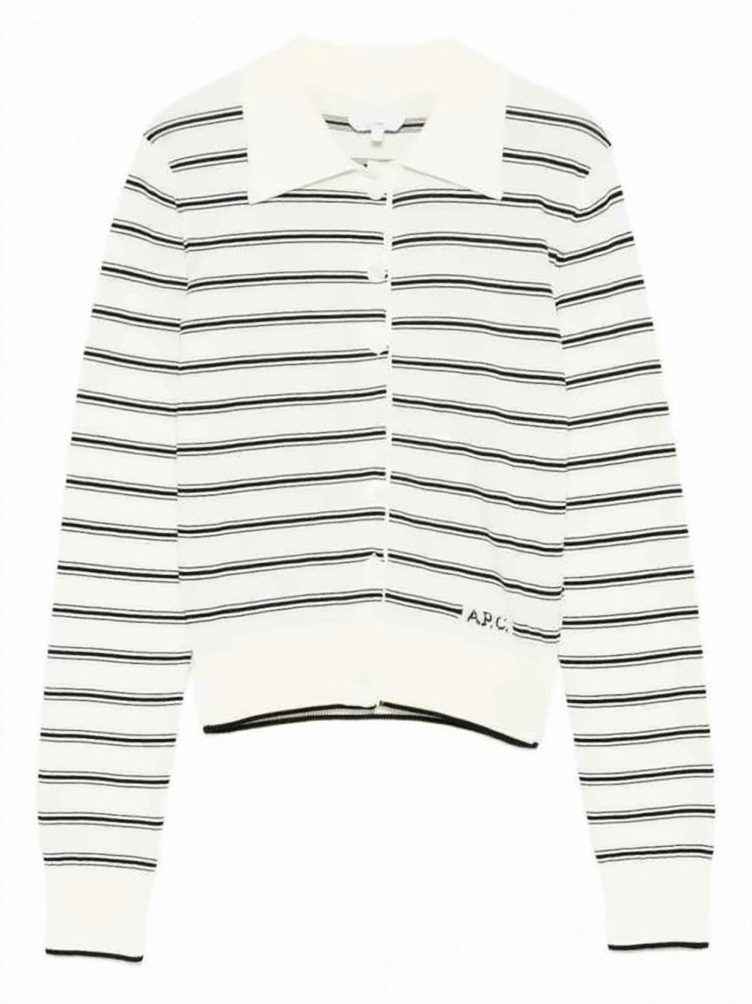 A.P.C. Cropped Cardigan With Classic Collar And Ribbed Finish