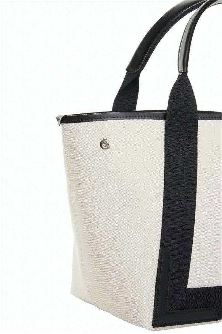 Balenciaga Structured Canvas Tote With Calf Leather Accents