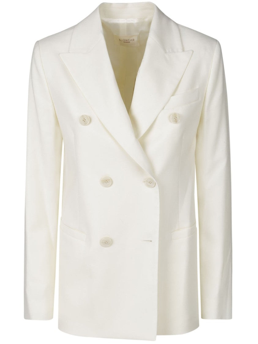 Montedoro White Double-Breasted Structured Tailored Wool Blazer