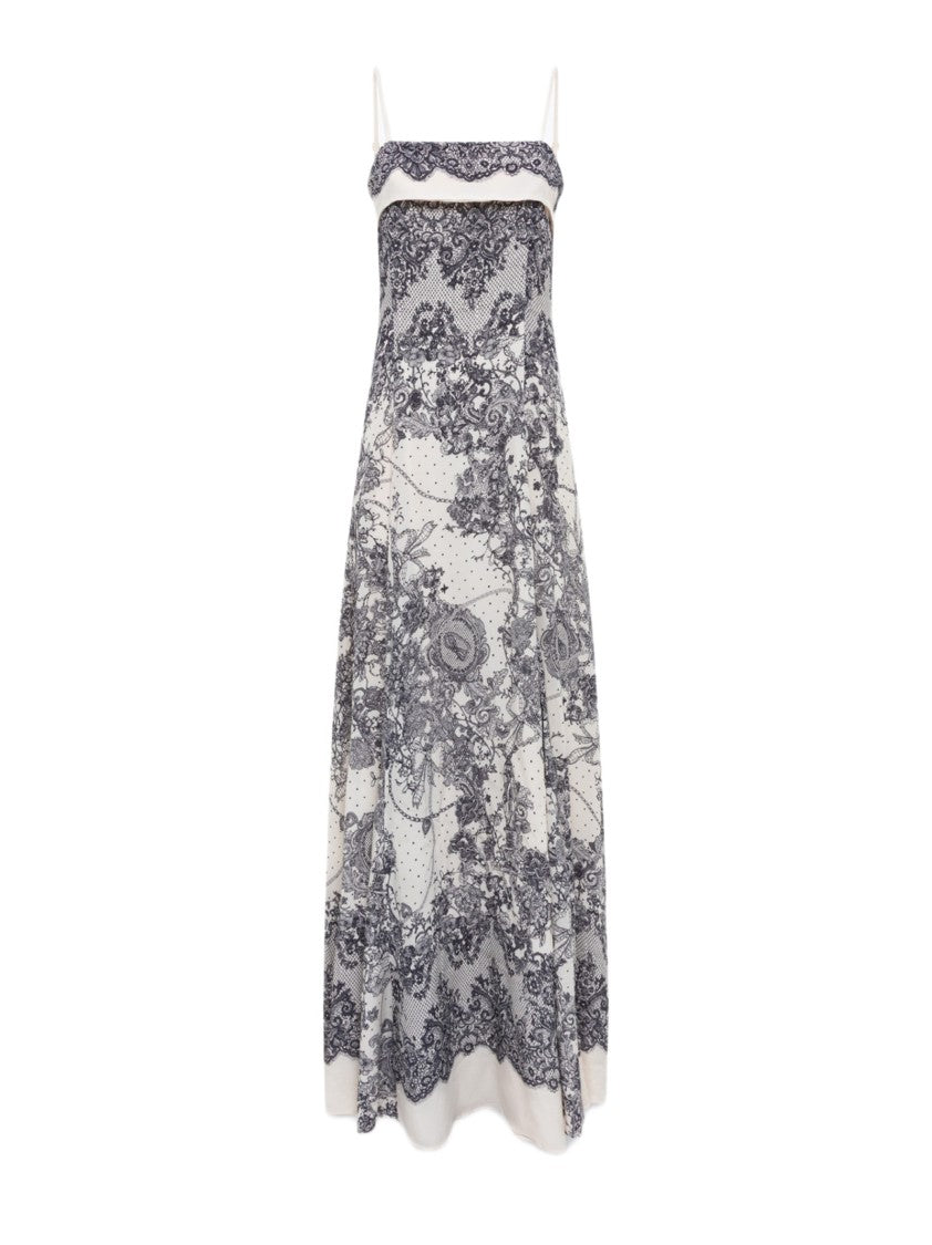 Blugirl Viscose Maxi Dress With Applique Lace And Spaghetti Straps