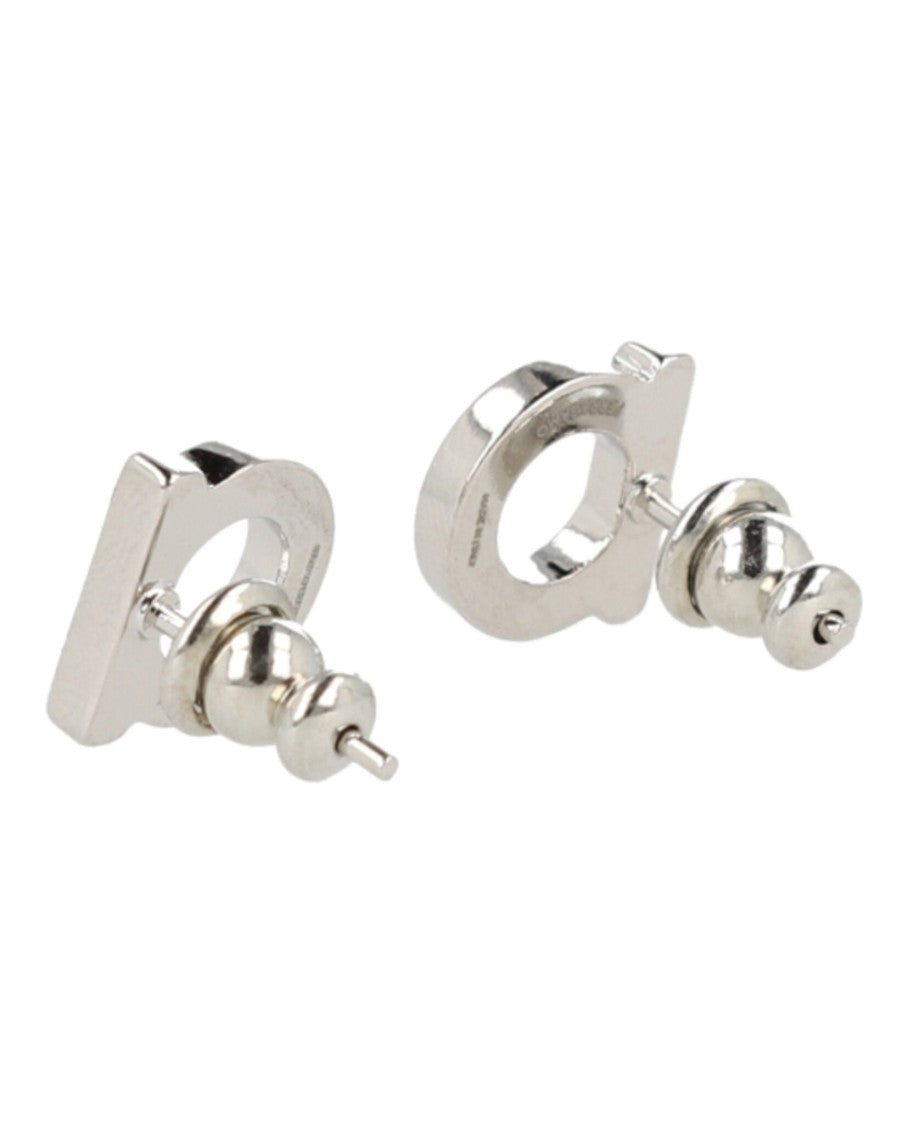 Ferragamo Circular Silver-Tone Bijoux Earrings With Glass Accents