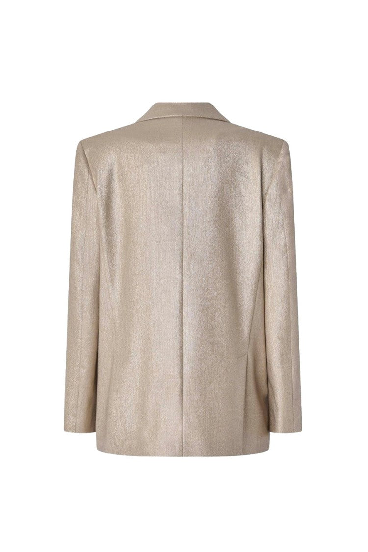 Pinko Beige Metallic-Sheen Double-Breasted Blazer