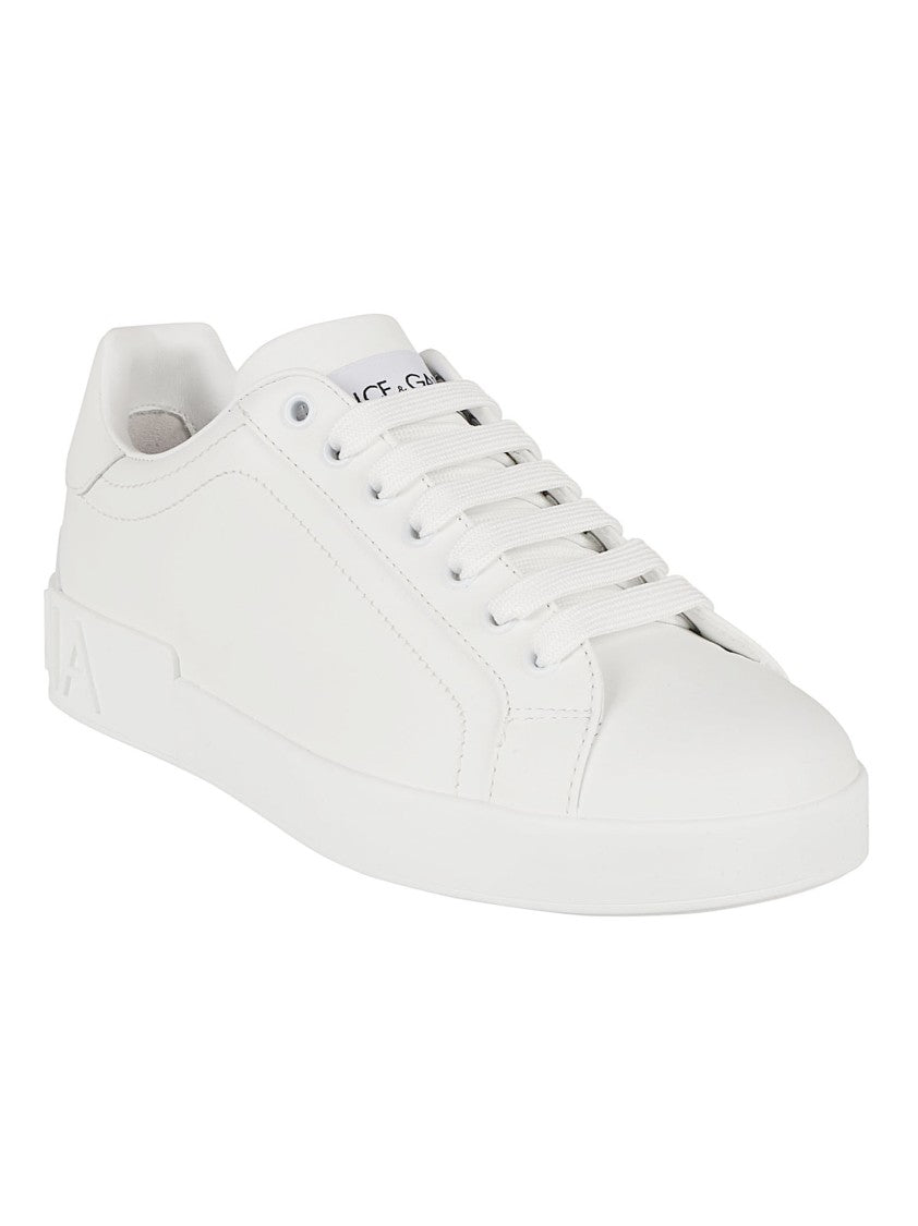 Dolce & Gabbana Minimalist White Calf Leather Sneakers With Embossed Branding